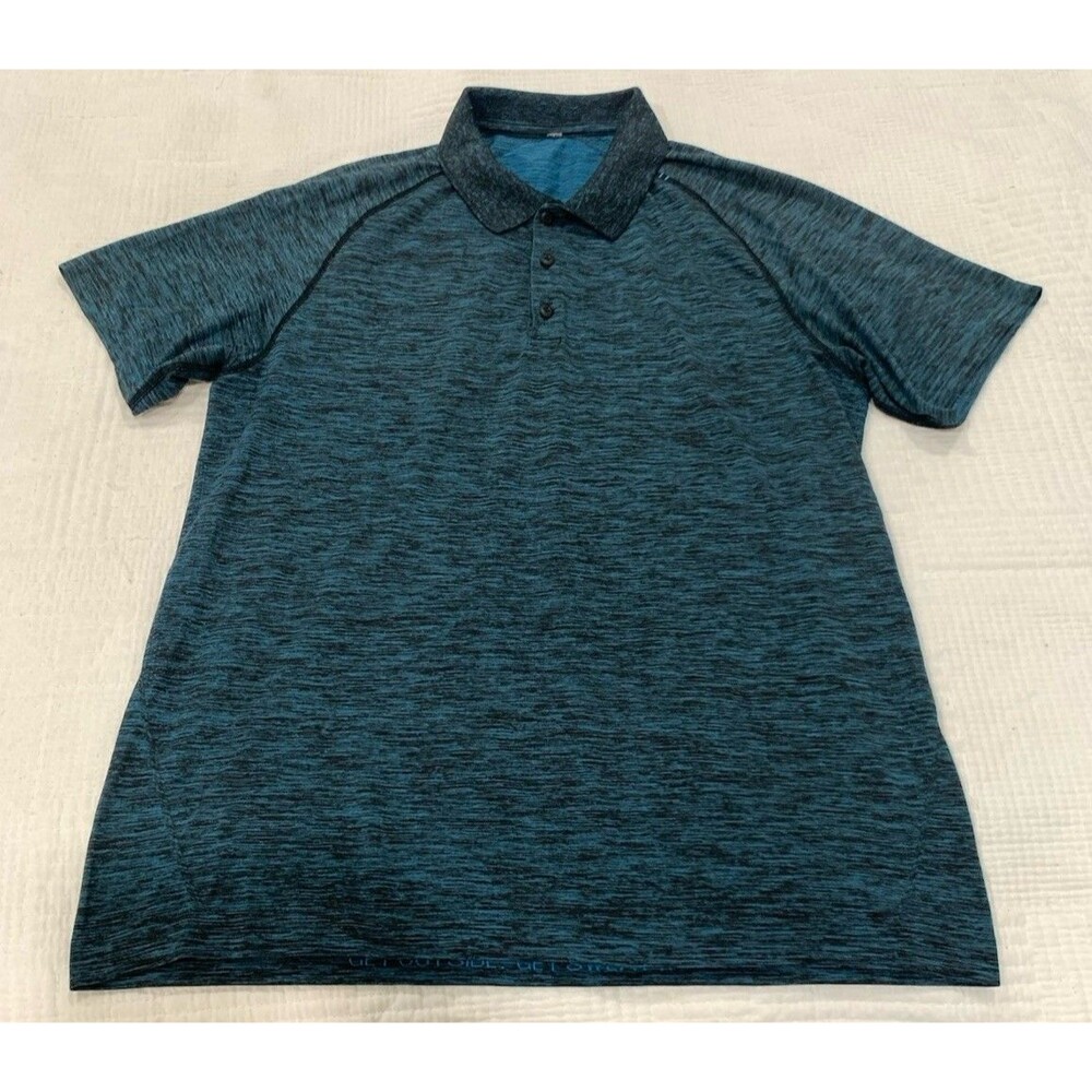 Lululemon Metal Vent Tech Polo Men L Blue Black Heather Short Sleeve Golf Shirt